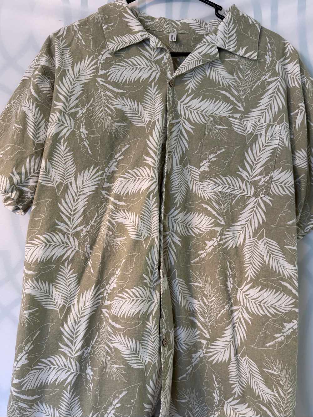 Olive Green Tropical Print Short Sleeve Shirt